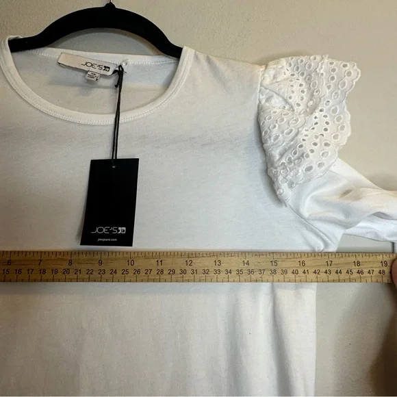 Joe's Jeans Womens Ruffle Eyelet Sleeve 100% CottonTop White Stylish Size XS NWT - Picture 8 of 9